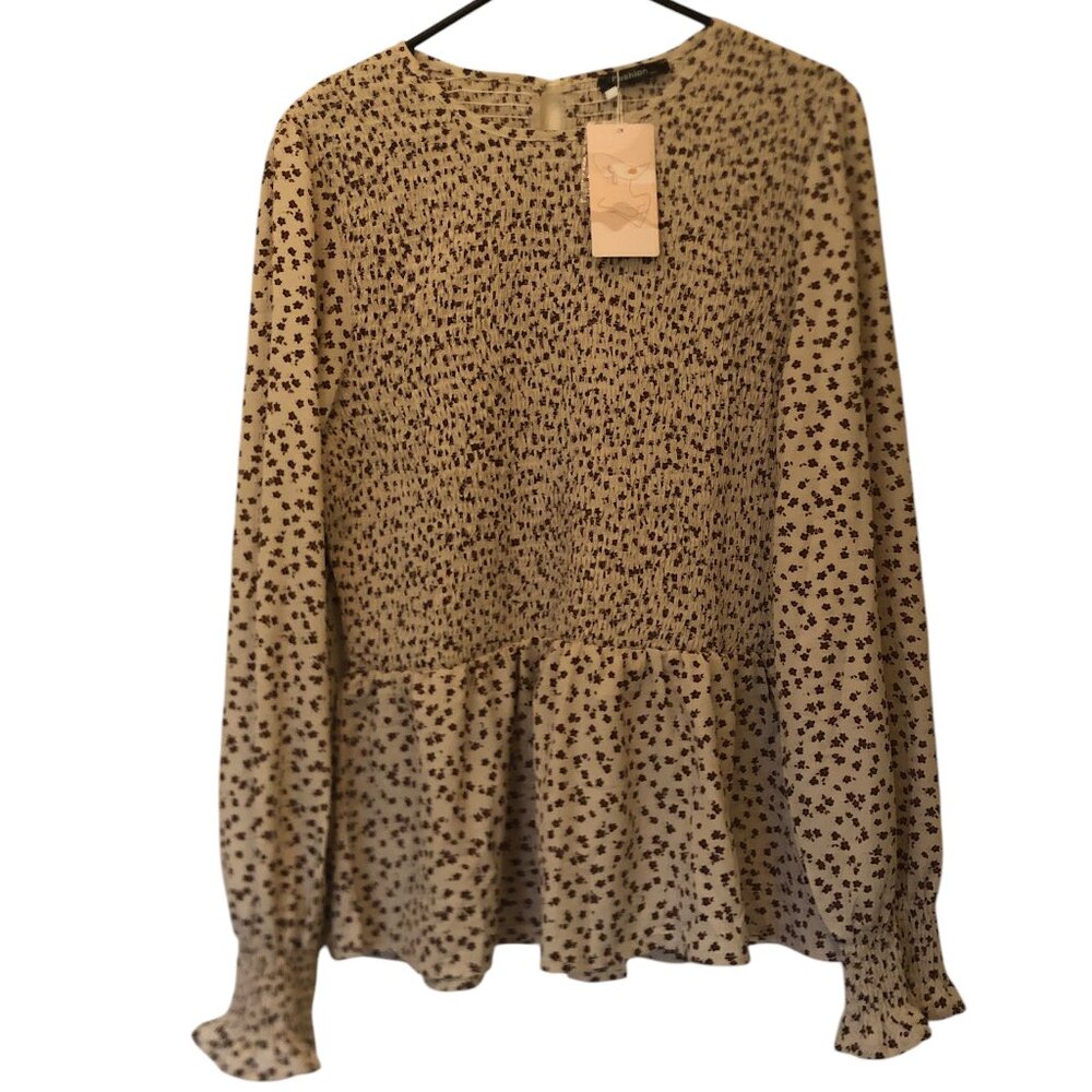HOST PICK! NWT brown/tan smocked floral blouse w/ peplum + ruffles sz XXL